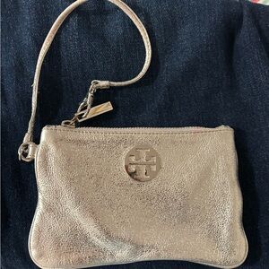 Tory Burch Metallic Silver Wristlet